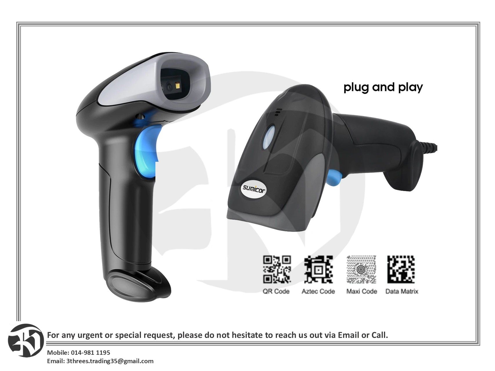 2D 1D QR Barcode Scanner Wired Wireless