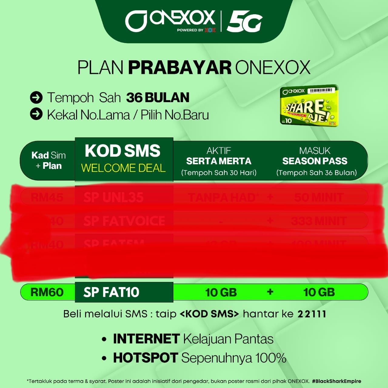 OneXOX Sim Card Prepaid OneXOX ( 10GB +10GB)