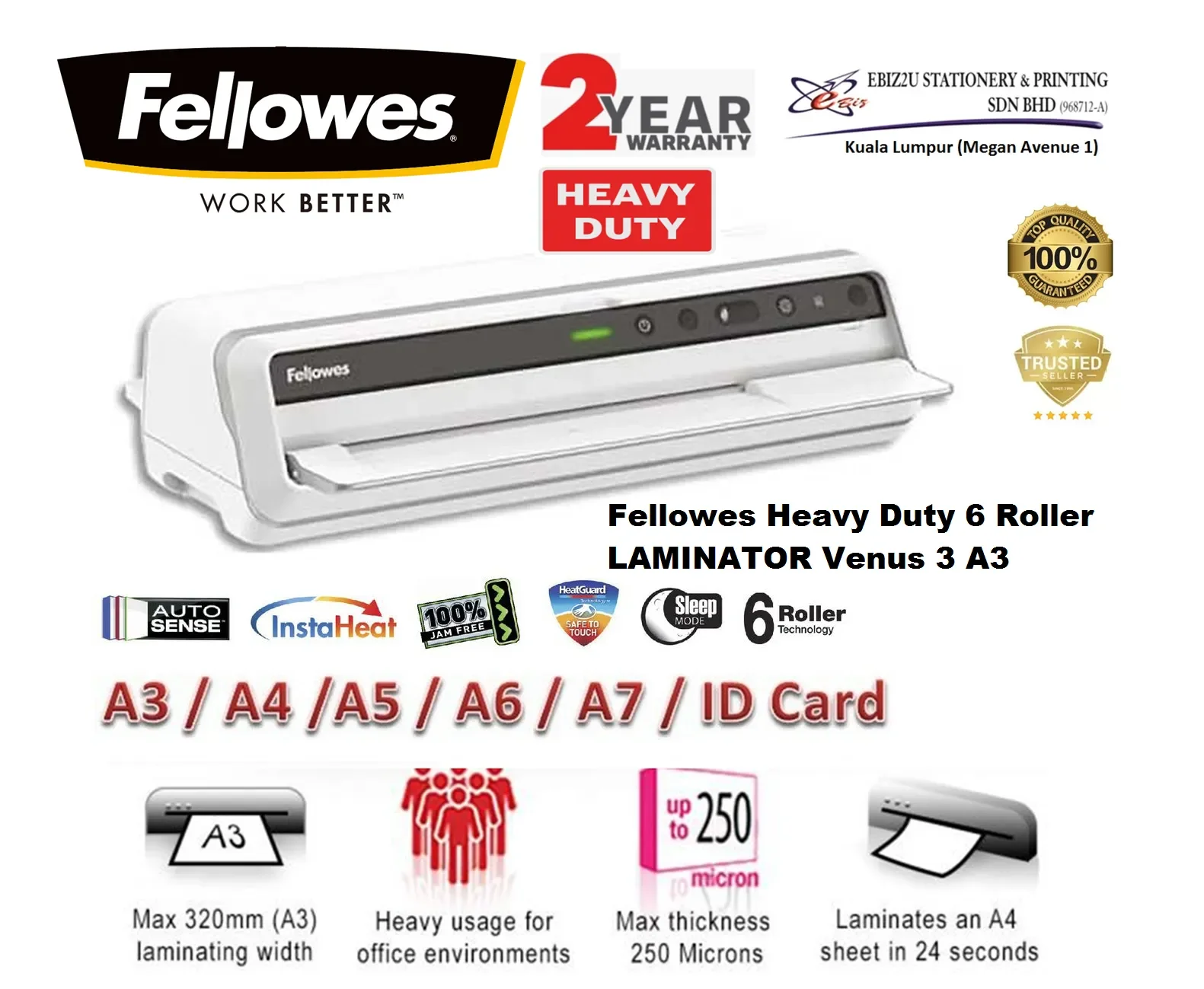 Fellowes Heavy Duty 6 Roller LAMINATOR Venus A3 (Laminator Machine, laminate machine, laminate, Laminator, heavy duty laminator)
