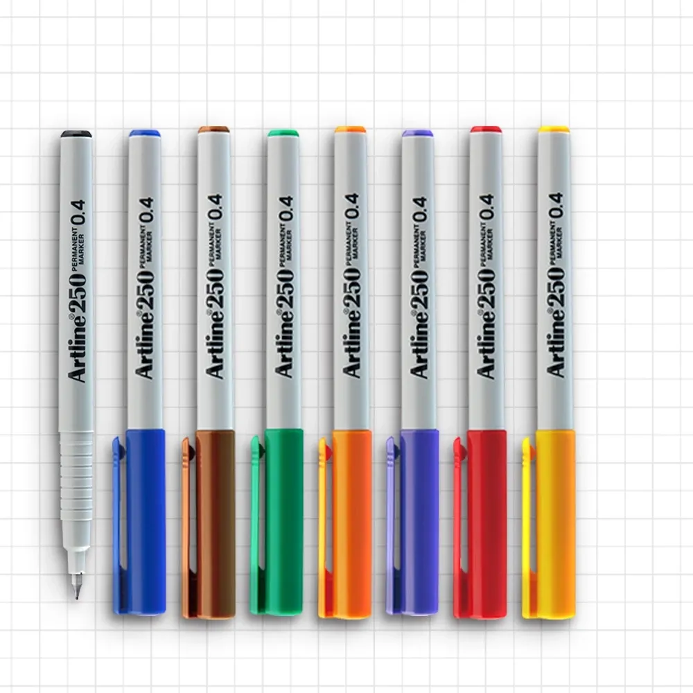 Artline 250 Permanent Writing Pen Box Set (12pcs) - Fine Line 0.4mm | 8 Colours | Waterproof | Instant Drying for Journal Drawing  Brown