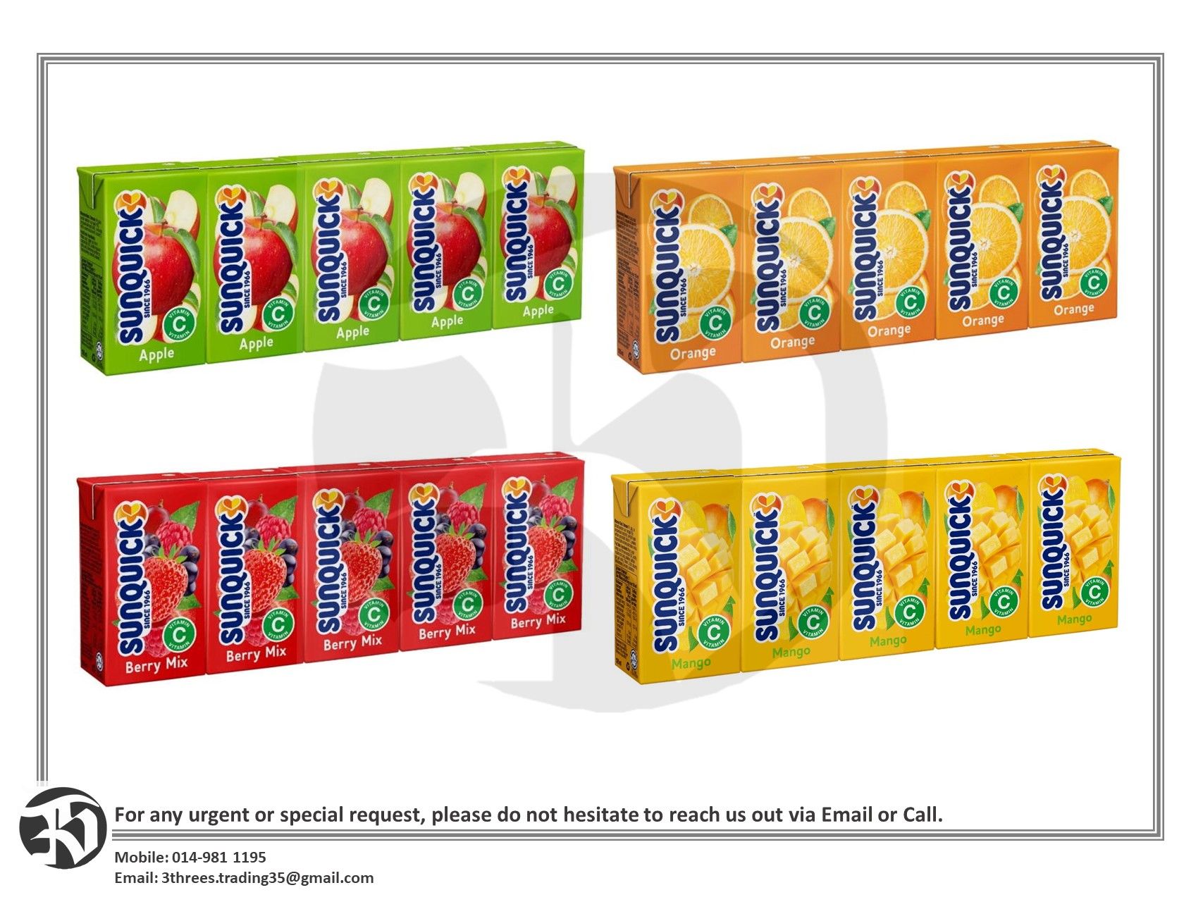 Sunquick Fruit Drink 5s x 125ml (Orange/Apple/Berry Mix/Mango)