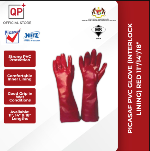 PICASAF PVC GLOVE (INTERLOCK LINING) RED 11''/14"/18" l SARUNG TANGAN l 手套-14"