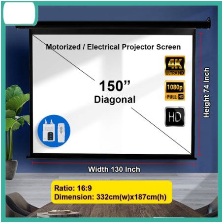 OEM *150" 16:9 Motorized/Electric Projector Screen with Remote Control (130 width x 73.53 height)
