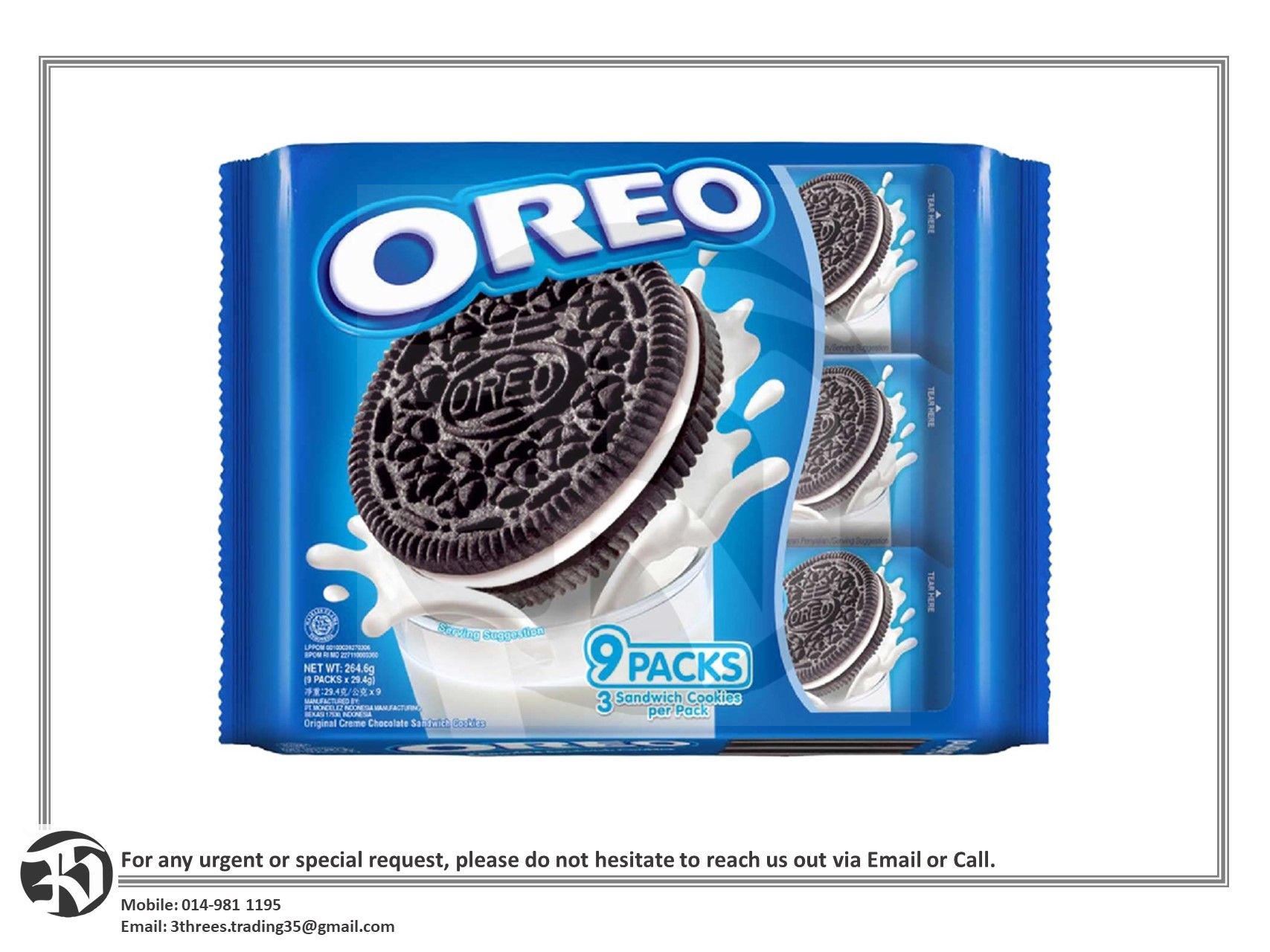 Oreo Original Chocolate Sandwich Cookies with Vanilla Flavored Cream Multi Pack (9s x 27.6g)