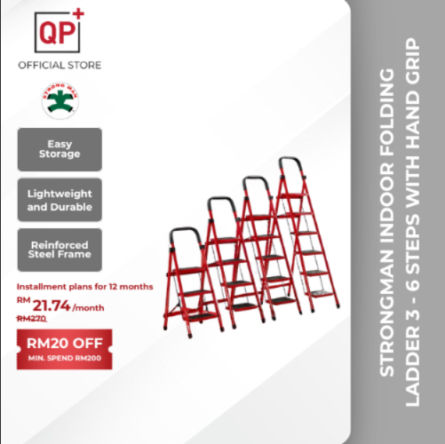 STRONGMAN HEAVY DUTY INDOOR FOLDING LADDER 3 - 6 STEPS WITH HAND GRIP THICK STEEL TANGGA LIPAT l 梯子-5 STEPS