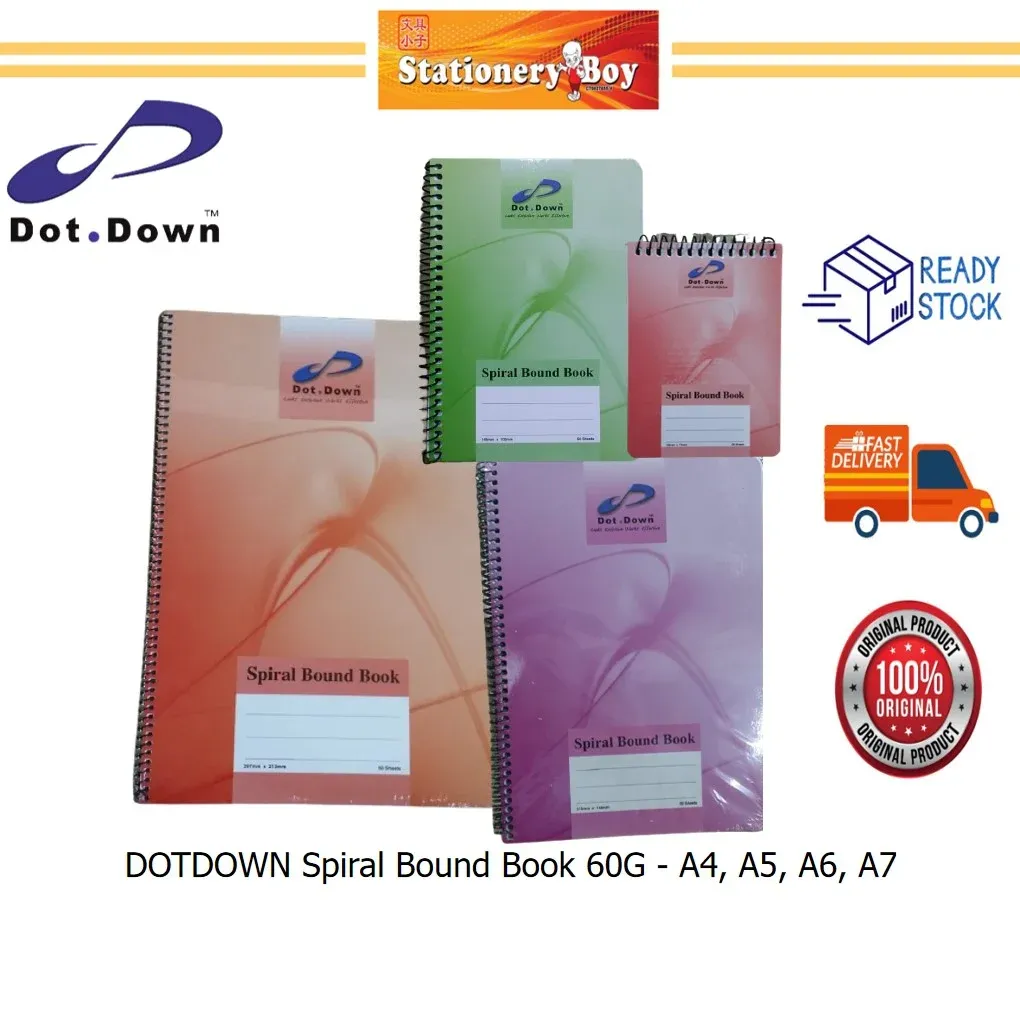 DOTDOWN Spiral Bound Book 60G 50 Sheets/Book / Buku Nota - A4, A5, A6, A7