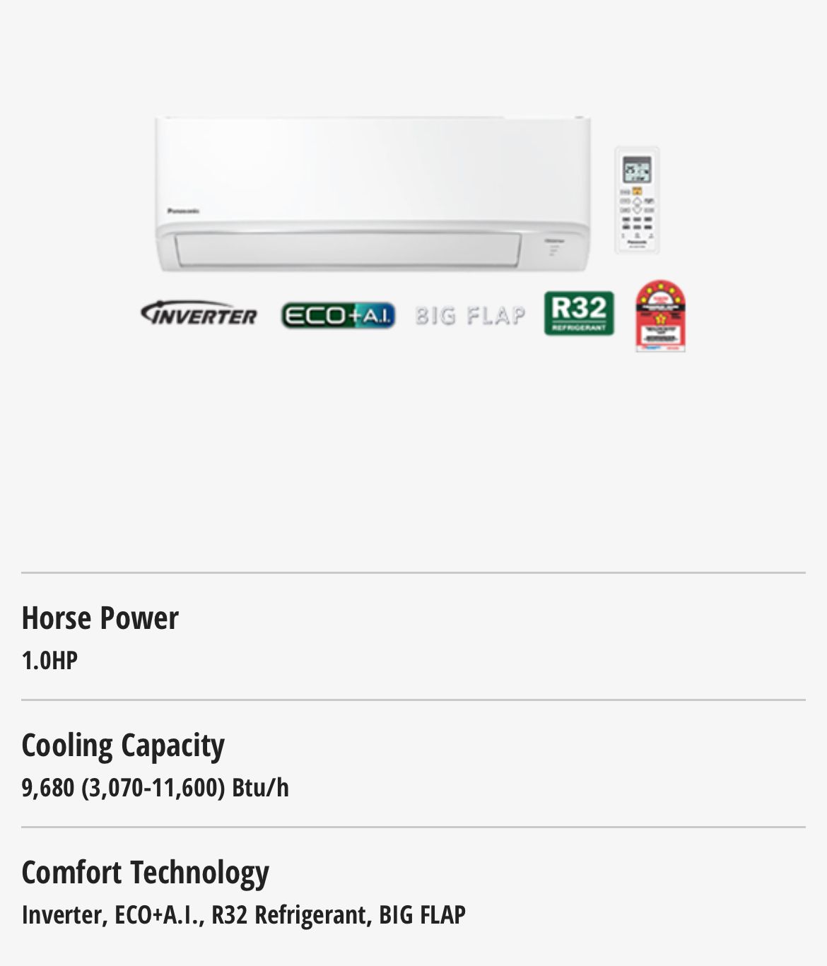 Panasonic 1.0HP Standard Inverter R32 Air Conditioner CS-PU9XKH-1 (CU-PU9XKH-1)