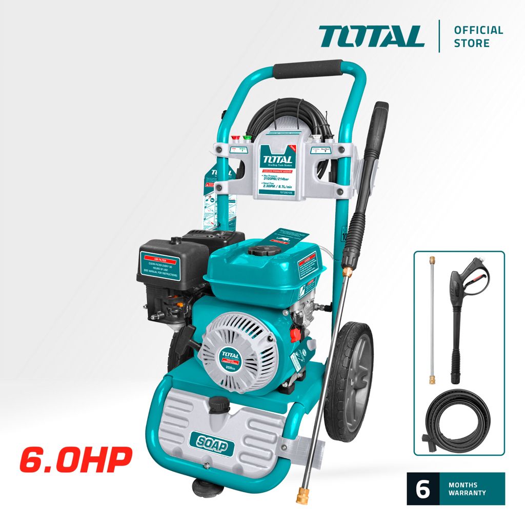TOTAL TGT250105 GASOLINE PRESSURE WASHER (3-PISTON AXIAL CAM HIGH PRESSURE PUMP WITH ALUMINIUM HEAD.) 8.7L/MIN (2.3GPM)