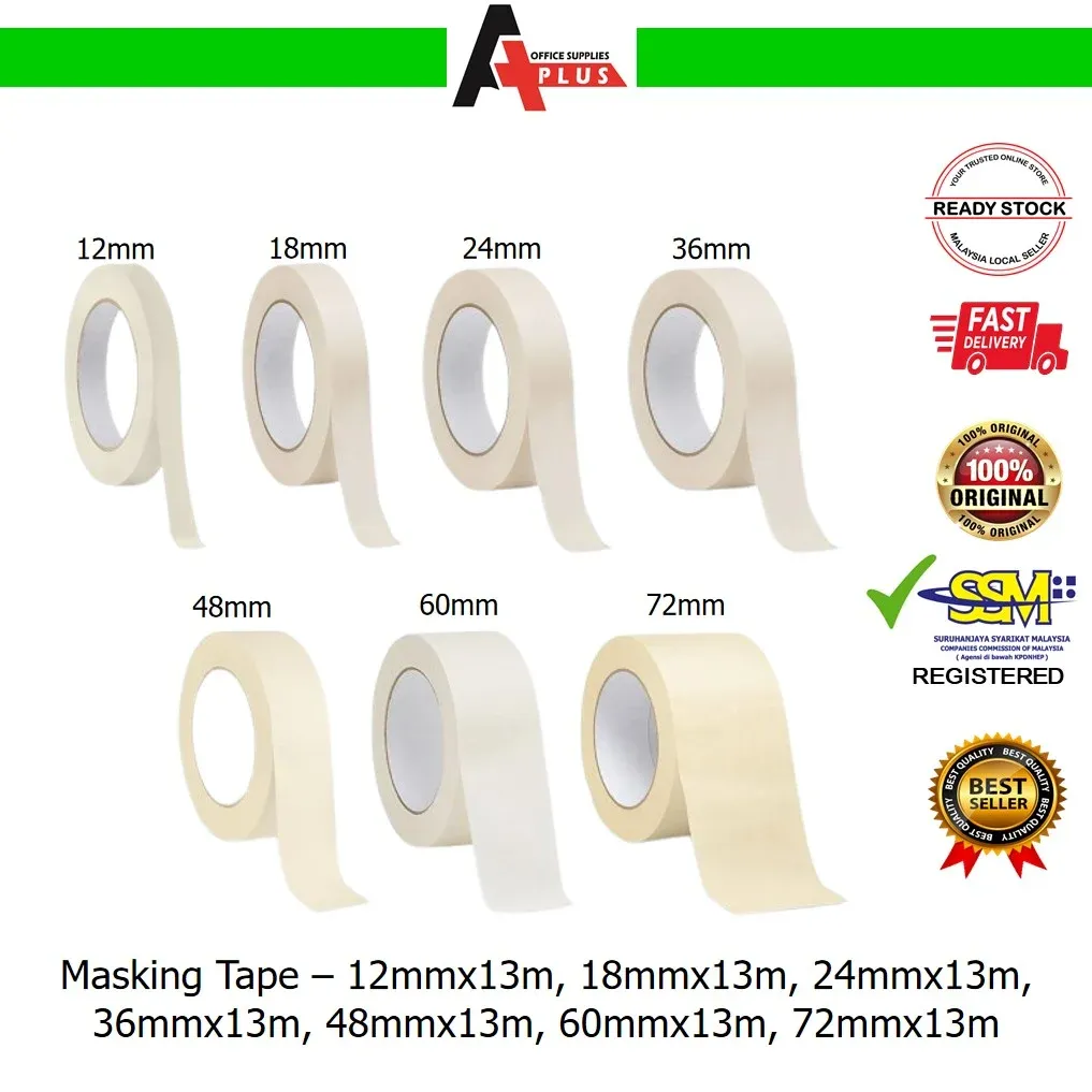 Masking Tape / Pita Pelekat - 12mmx13m, 18mmx13m, 24mmx13m, 36mmx13m, 48mmx13m, 60mmx13m, 72mmx13m