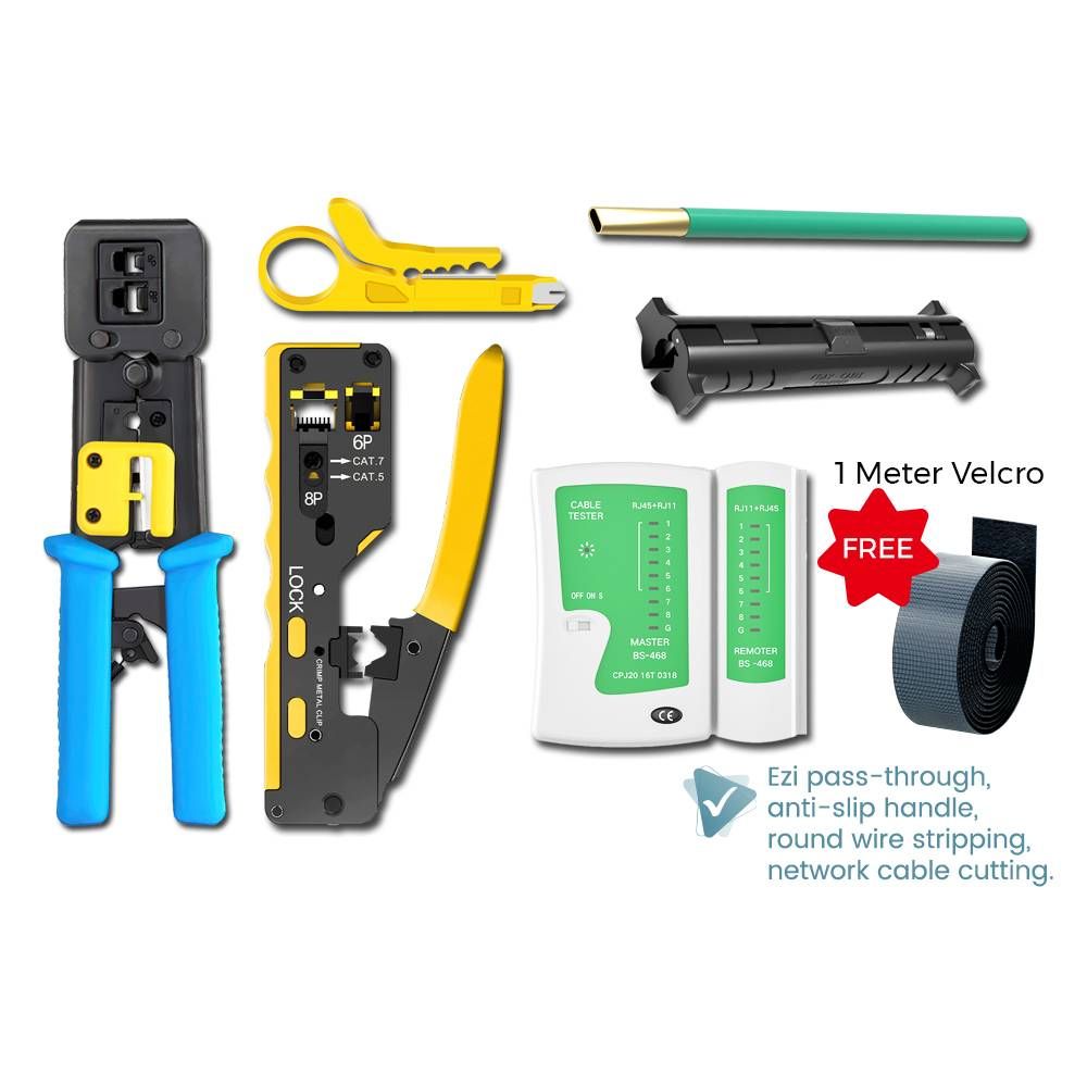RJ12 RJ45 CAT5 CAT6 CAT6A CAT7 EZI PASS THROUGH CONNECTORS CRIMPING TOOL SET