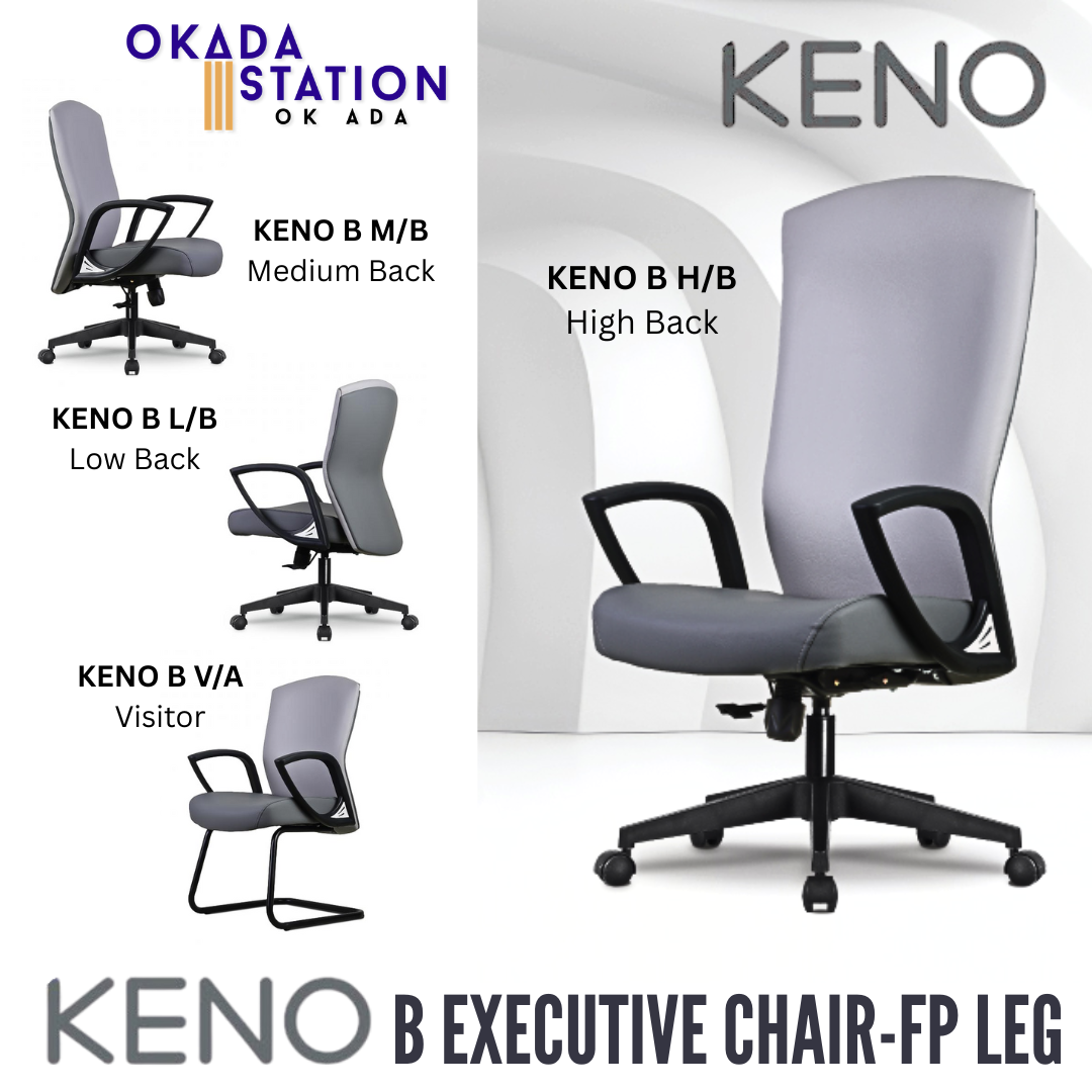 KENO B ERGONOMIC OFFICE CHAIR (ARMREST B) - ALL SIZE / EXECUTIVE SERIES / OFFICE CONFERENCE CHAIR / OFFICE SWIVEL CHAIR / ERGONOMIC CHAIR / EXECUTIVE CHAIR / DIRECTOR CHAIR / OFFICE CHAIR / FP BASE / FABRIC / PU LEATHER / KENO B
