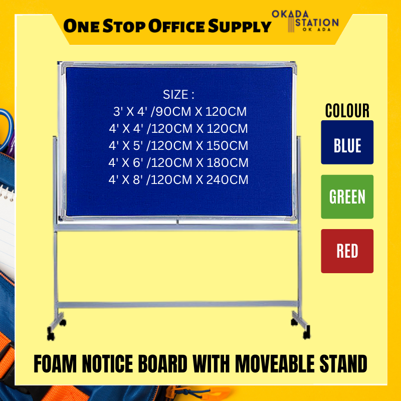Notice Board COLOUR FOAM NOTICE BOARD WITH MOVEABLE STAND - BIG SIZE / FOAM BOARD / NOTICE BOARD / COLOUR FOAM BOARD / BOARD WITH ALUMINIUM FRAME / FOAM BOARD WITH MULTI STAND / BOARD WITH STAND
