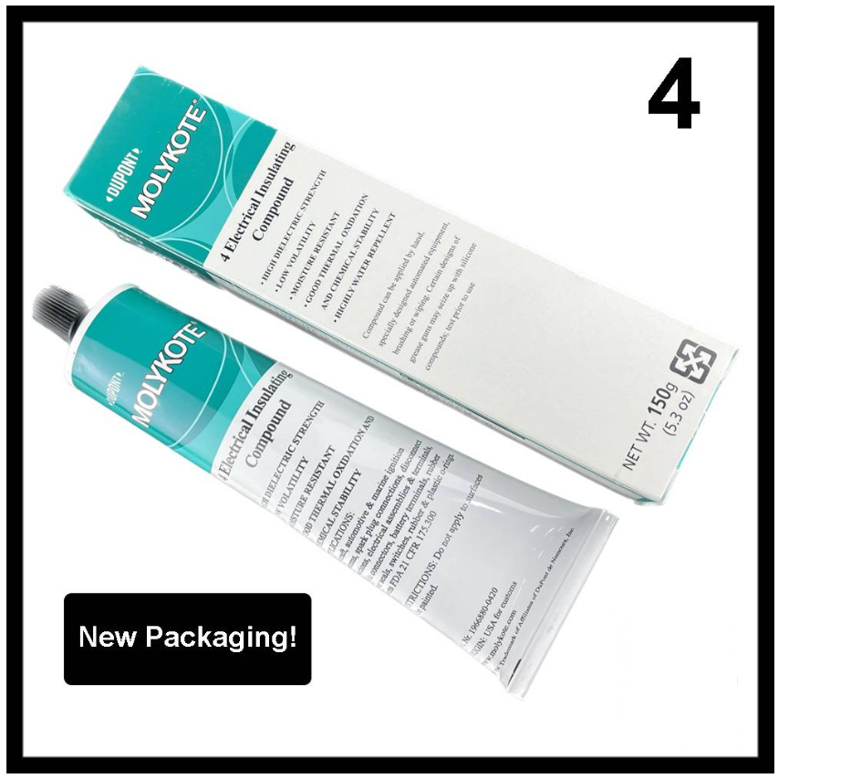 MOLYKOTE 4 DOW CORNING 4 ELECTRICAL INSULATING COMPOUND 150G BY DUPONT HIGH DIELECTRIC STRENGTH MOISTURE PROOF SILICONE GREASE