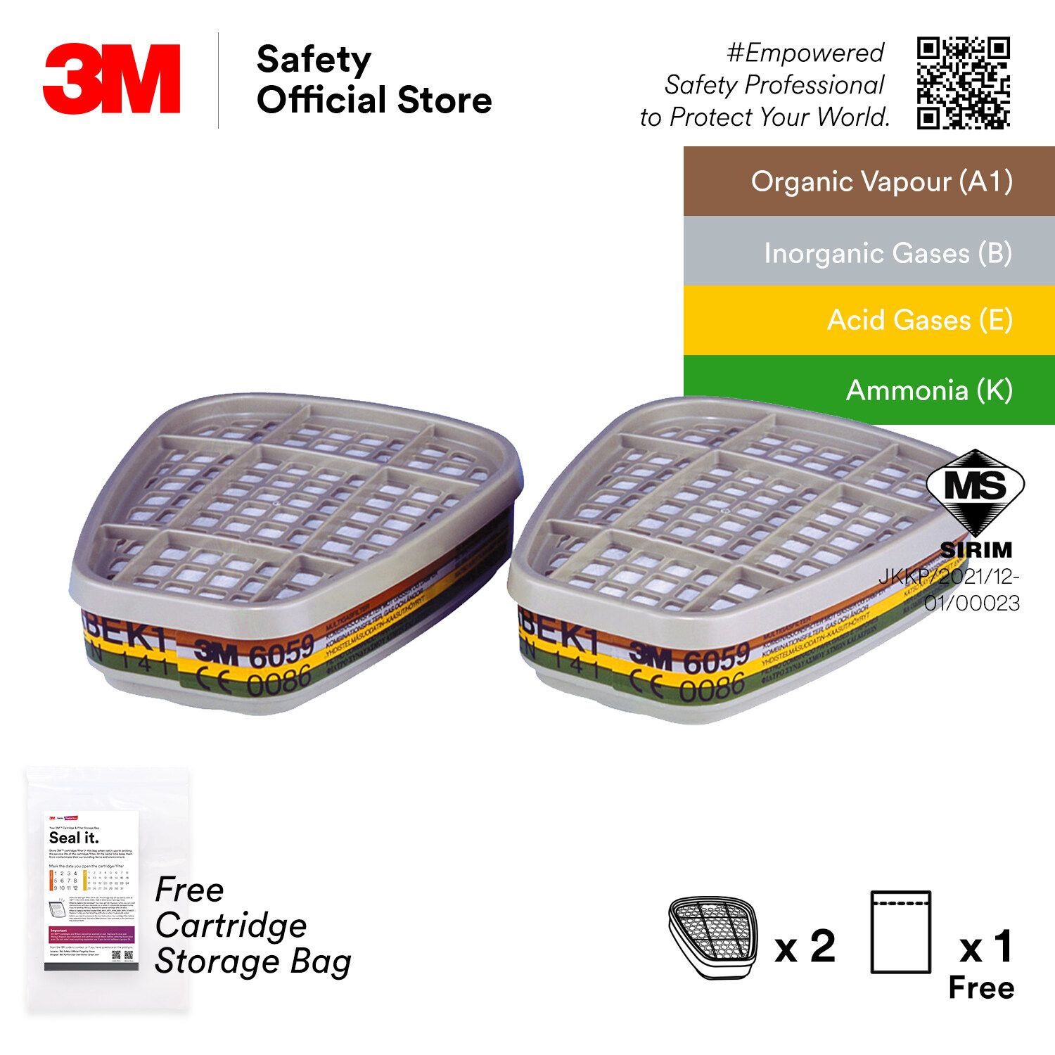 3M 6059 Gas Filter For Use With 3M 6000 Series Respirator, 3M 7000 Series Respirator [BOX OF 8s]
