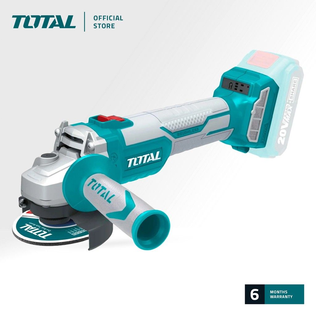 TOTAL TAGLI1002 LI-ION BRUSHLESS ANGLE GRINDER (BRUSHLESS MOTOR WITH 2 SPEED SETTINGS (LOW & HIGH). PACKAGE COMES WITH 1 PC AUXILIARY HANDLE 1 PC SPANNER)
