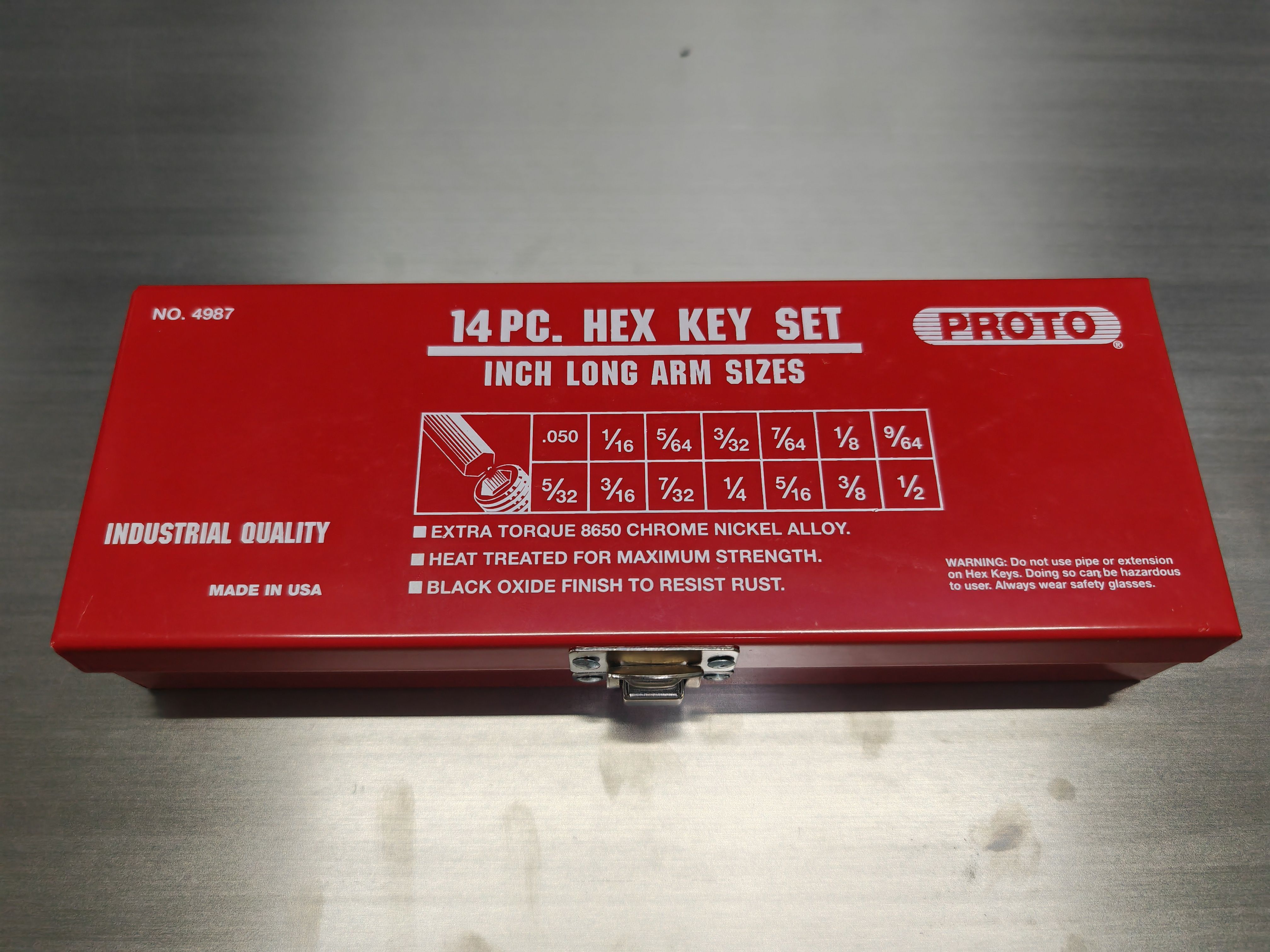 PROTO No. 4987 14-Piece Long Arm SAE Hex Key Set w/ Metal Case