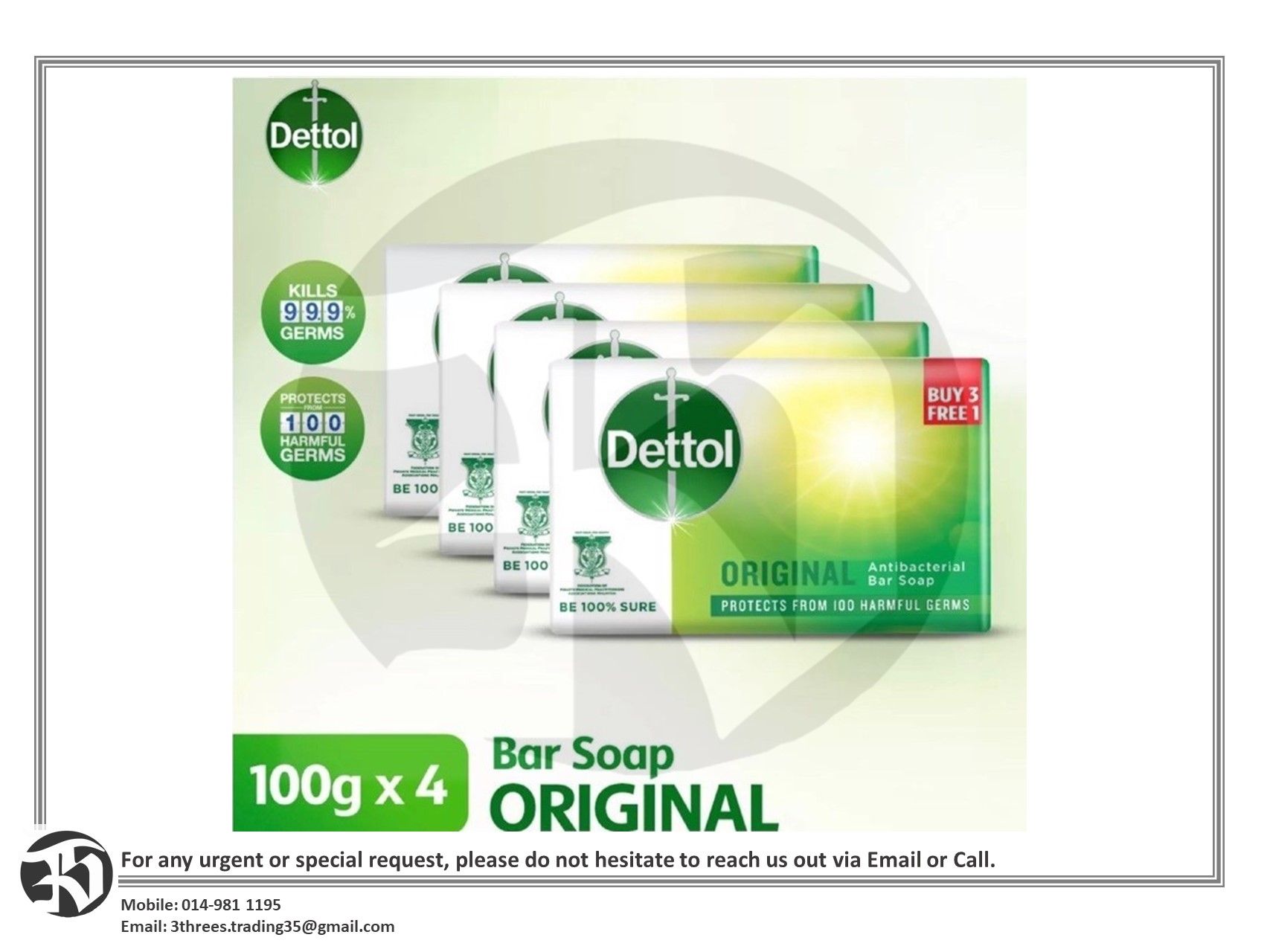 Dettol Bath Bar Soap 100g (pack of 4)