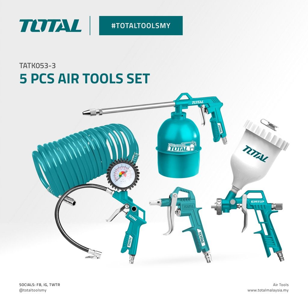 TOTAL TATK053-3 5 PCS AIR TOOLS SET (PACKAGE COMES WITH 1 PC AIR SPRAY GUN / 1 PC AIR TYRE INFLATING GUN / 1 PC AIR WASHING GUN / 1 PC AIR BLOW GUN / 1 PC AIR HOSE (4M))