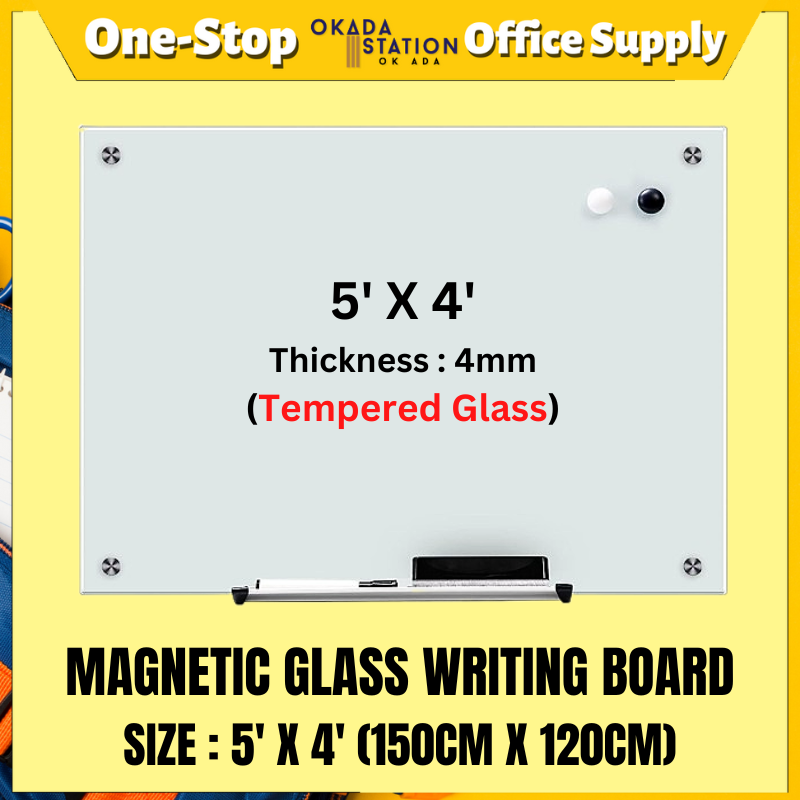MAGNETIC GLASS BOARD MGB-45 MAGNETIC GLASS BOARD 4' X 5' / GLASS WRITING PANEL / TEMPERED GLASS BOARD / TEMPERED GLASS PANEL / GLASS WRTING BOARD / MAGNETIC GLASS WRITING BOARD / GLASS BOARD