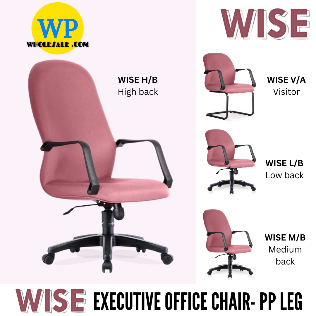 CLASSIC CHAIR WISE ERGONOMIC OFFICE CHAIR - ALL SIZE / EXECUTIVE SERIES / OFFICE CONFERENCE CHAIR / OFFICE SWIVEL CHAIR / ERGONOMIC CHAIR / EXECUTIVE CHAIR / DIRECTOR CHAIR / OFFICE CHAIR / PP BASE / FABRIC / PU LEATHER / WISE