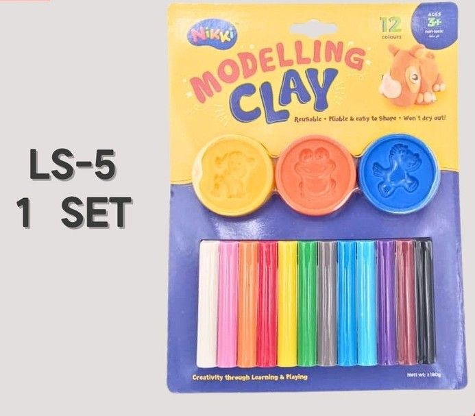 Nikki 12-Pieces Fun Clay Modelling Clay Set with 3 Moulds (LS 5) & (LS16A) LS16A - 1 SET GM-5-KK