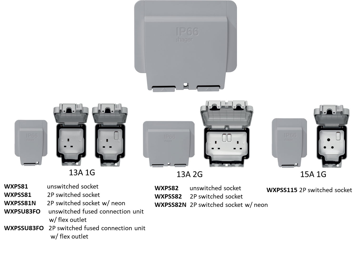 HAGER 13A 2G DOUBLE POLE SWITCHED SOCKET IP66