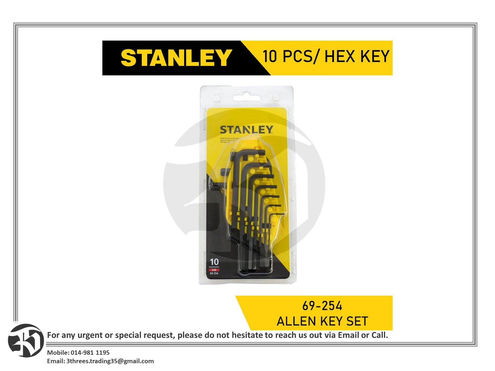 Stanley 69-254 Hex Key Set 10pcs (1/16"-3/8")