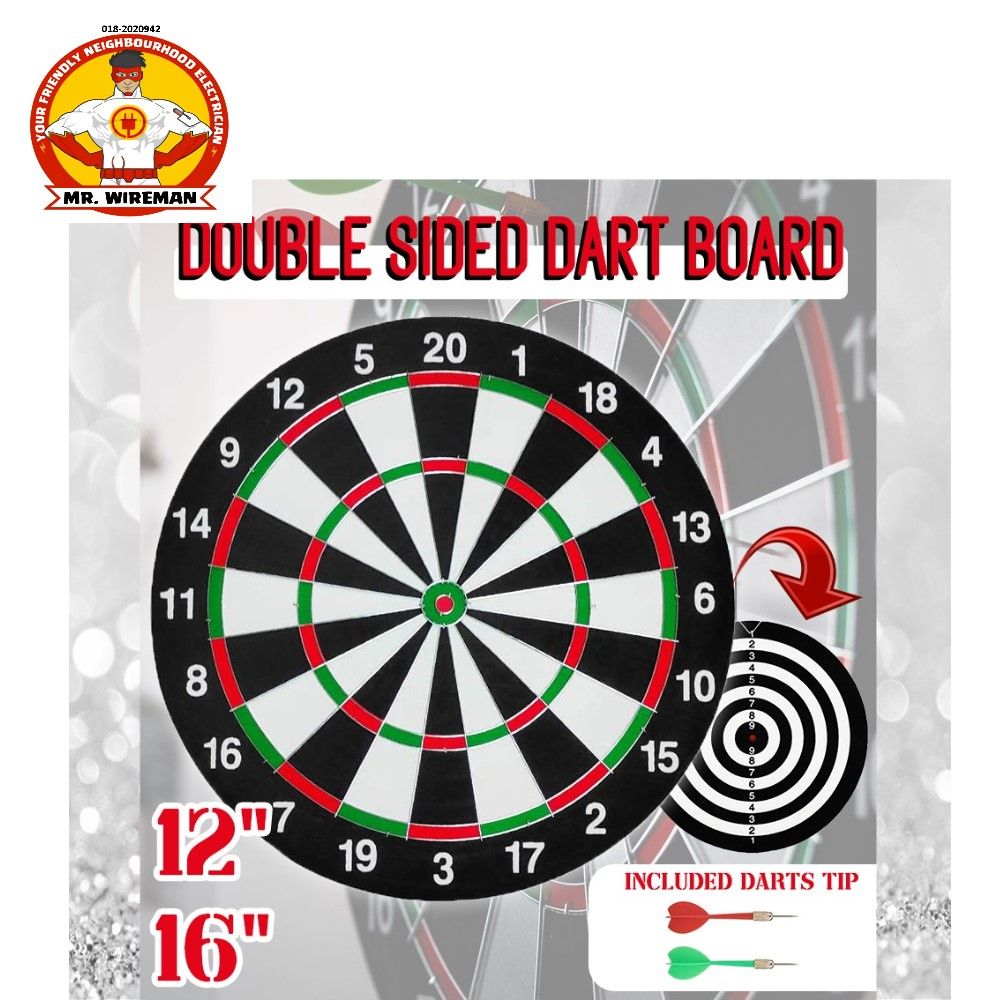 Double sided dart board (with dart) 12/16INCH 30/40CM