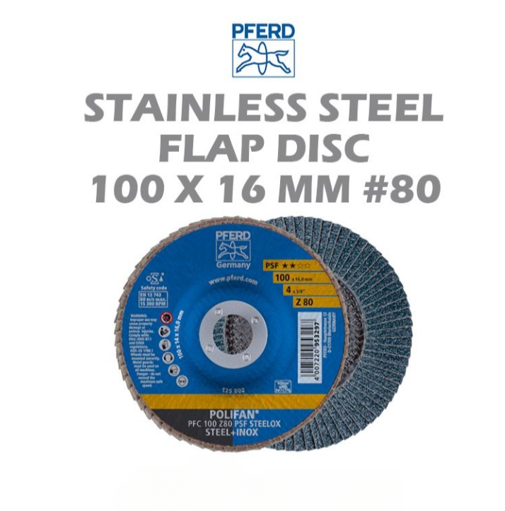 PFERD STAINLESS STEEL FLAP DISC 100MM #80