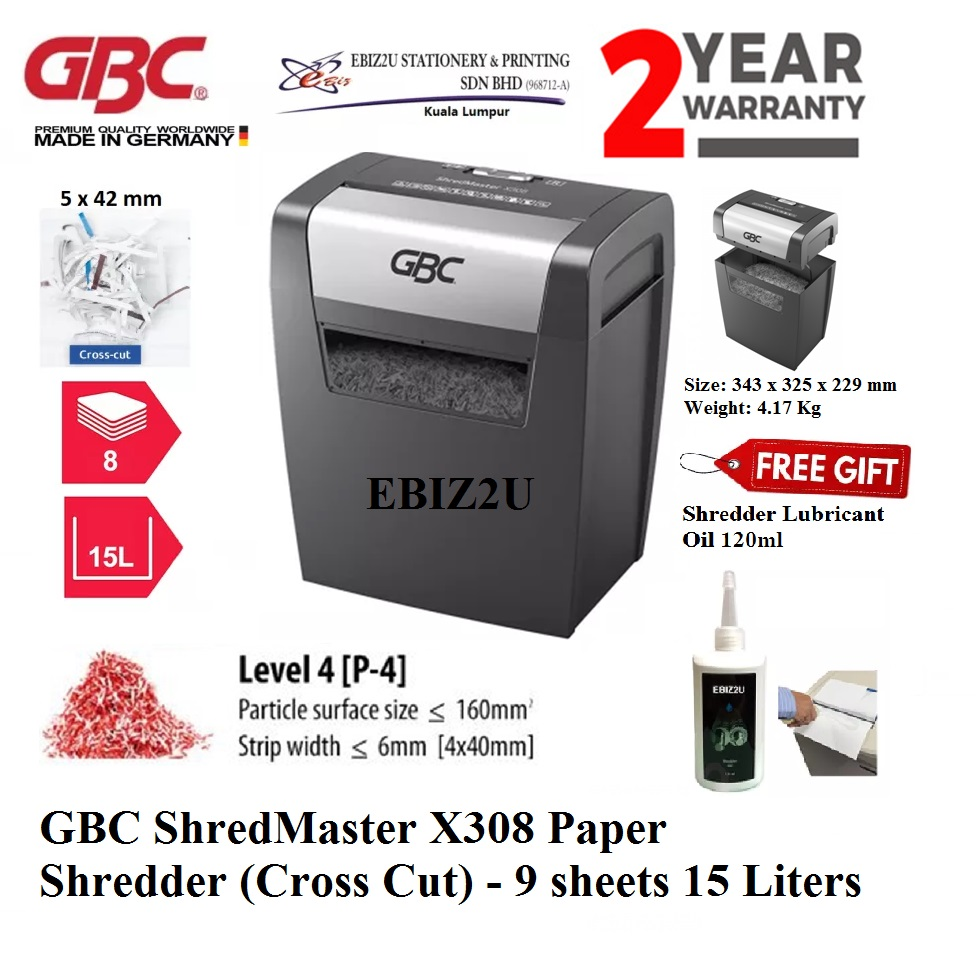 GBC ShredMaster X308 Paper Shredder (Cross Cut) - 9 sheets 15L (Shredder Machine, Paper Shredder, Cross Cut, Office Shredder, Mesin Penghancur Kertas, home paper shredder, personal paper shredder, personal shredder)