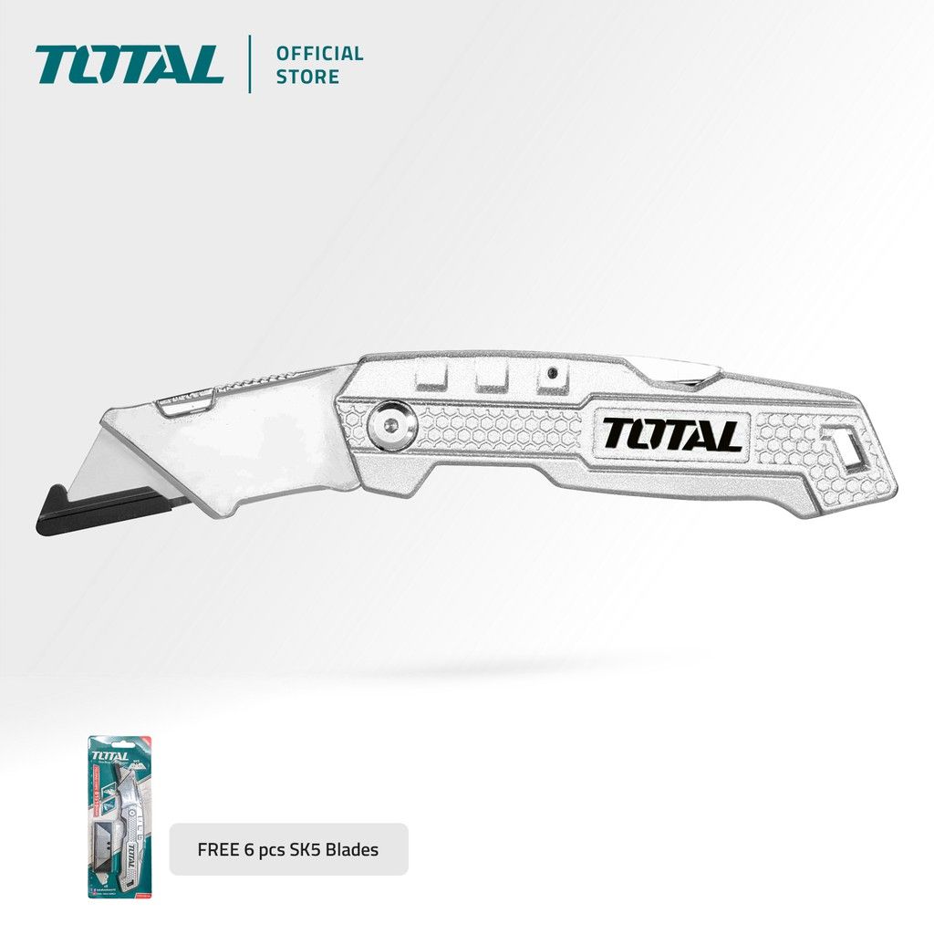 TOTAL FOLDING UTILITY KNIFE (185MM) [FREE SK5 BLADES FOLDABLE POCKET BOX CUTTER 6 PCS] THT5136138
