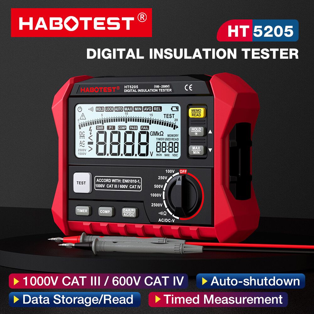 HABOTEST HT5205 Digital Insulation Tester High Definition LCD Large Screen With Backlight Display AC/DC Voltage Measurement