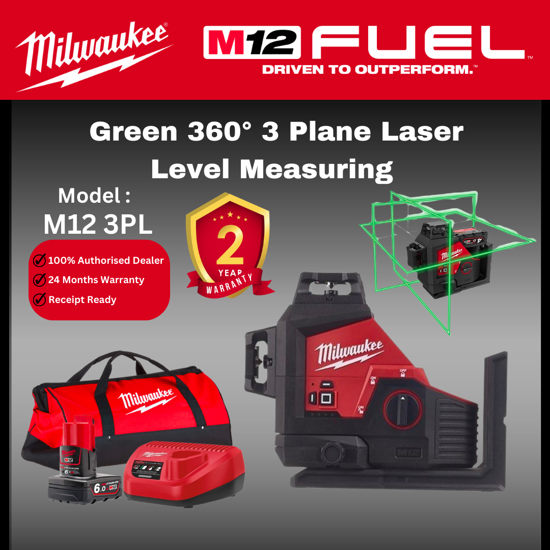 Milwaukee M12 Green 360掳 3 Plane Laser / M12 3PL / Laser Measurement / Milwaukee Measuring Tools
