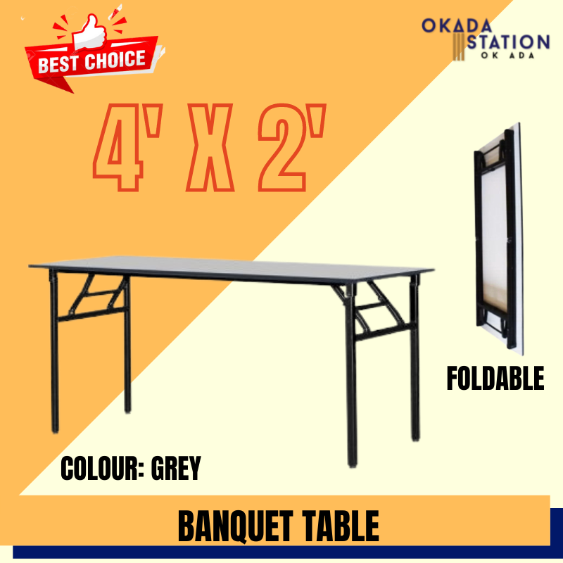 Banquet Table Rectangular 4'' x 2'' / Banquet Table / 25MM LEG / Rectangular Shape Table / MEJA LIPAT / Foldable Table Leg