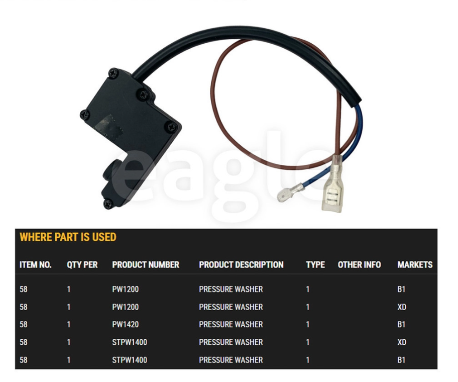 BLACK & DECKER 5170003-81 MICRO SWITCH ( PW1200, PW1420, STPW1400 ITEM 58 )