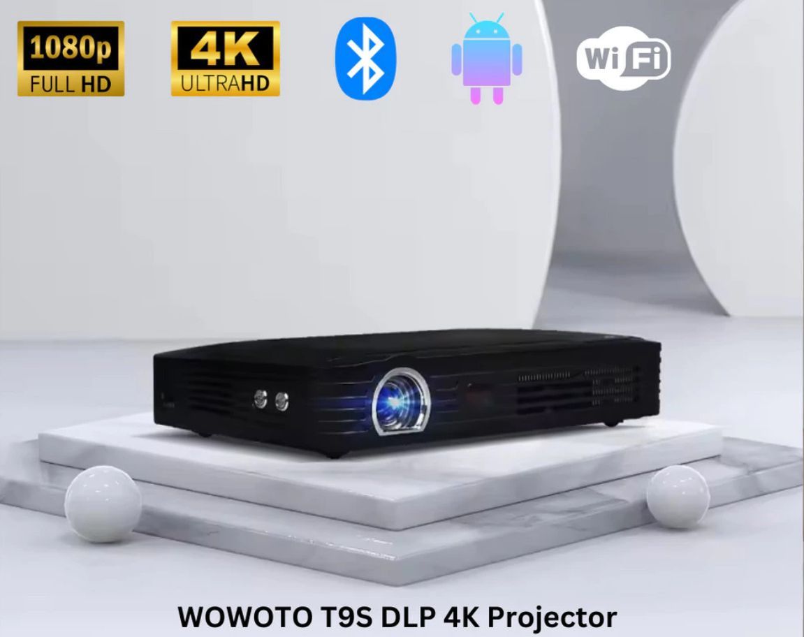 WOWOTO T9S DLP 4K Projector Portable Android 1080P Autofocus Built-in Battery WIFI HD Classroom Office Home Projector