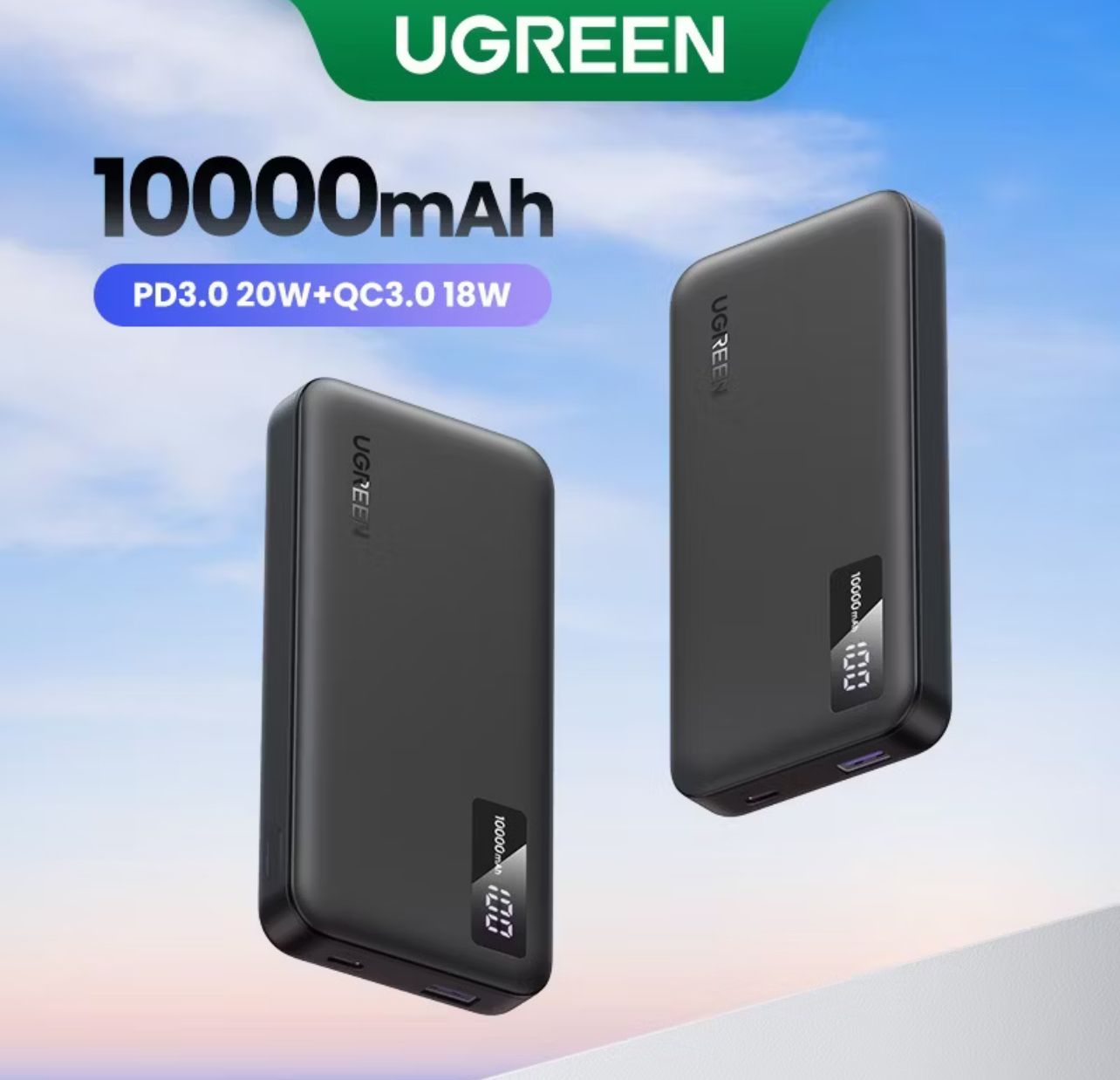 Ugreen Power Bank 10000mAh PD20W QC 3.0 18W Max 2-way Fast Charging Power Bank LED Indicator
