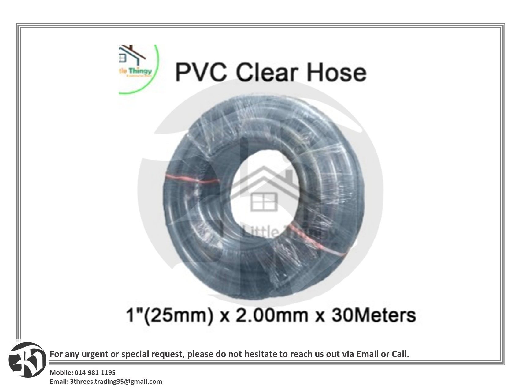 PVC Clear Hose (1 Inch (25mm) x 2.00mm x 30Meters)