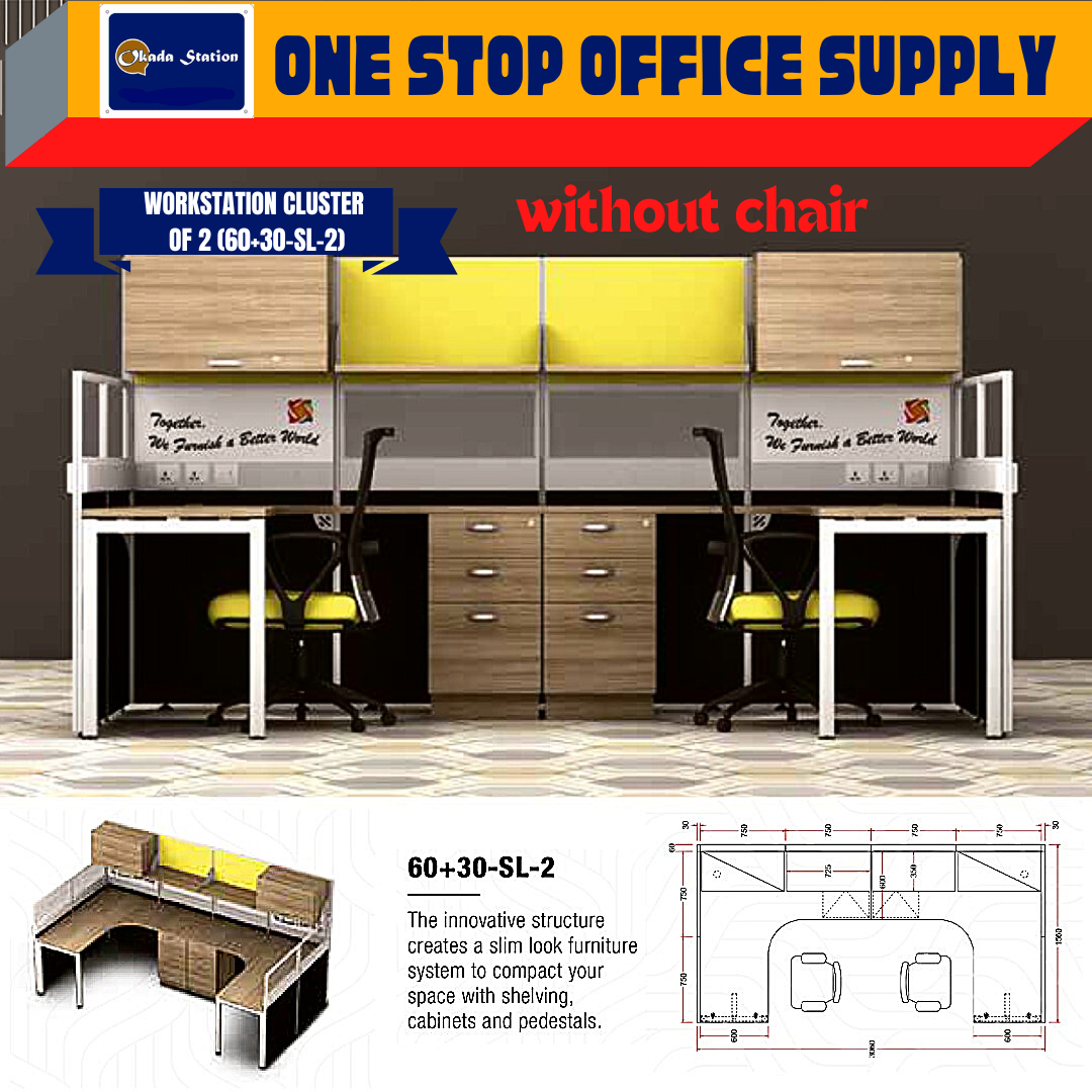 WORKSTATION SET CLUSTER OF 2 (WITHOUT CHAIR) -( 60+30-SL-2 ) / WORKSTATION / 60-SYSTEM / CLUSTER OF 2 / 60+30-SL-2 / TABLE TOP PANEL / OFFICE TABLE / 2 SEAT / OFFICE TABLE WITH PARTITION
