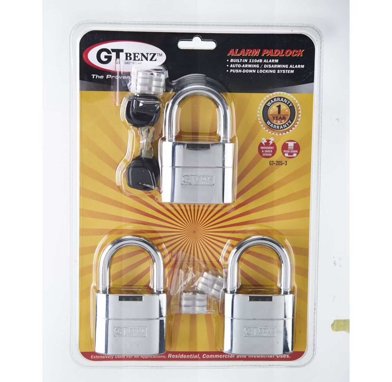 GT Benz Alarm Padlock (3 in 1)