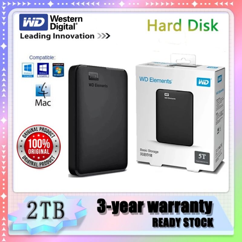 WESTERN DIGITAL 2TB / 1TB EXTERNAL HARD DISK HARD DRIVE EXTERNAL HD LAPTOP PORTABLE HARD DISK STORAGE DEVICE USB 3.0 / *Format:ExFAT(Not support NTFS format)
