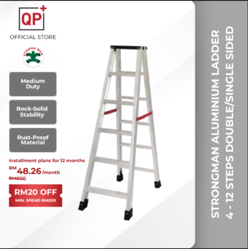 STRONGMAN ALUMINIUM LADDER 4 - 12 STEPS DOUBLE/ SINGLE SIDED LADDER l TANGGA LIPAT l 梯子-SINGLE SIDED,10 STEPS