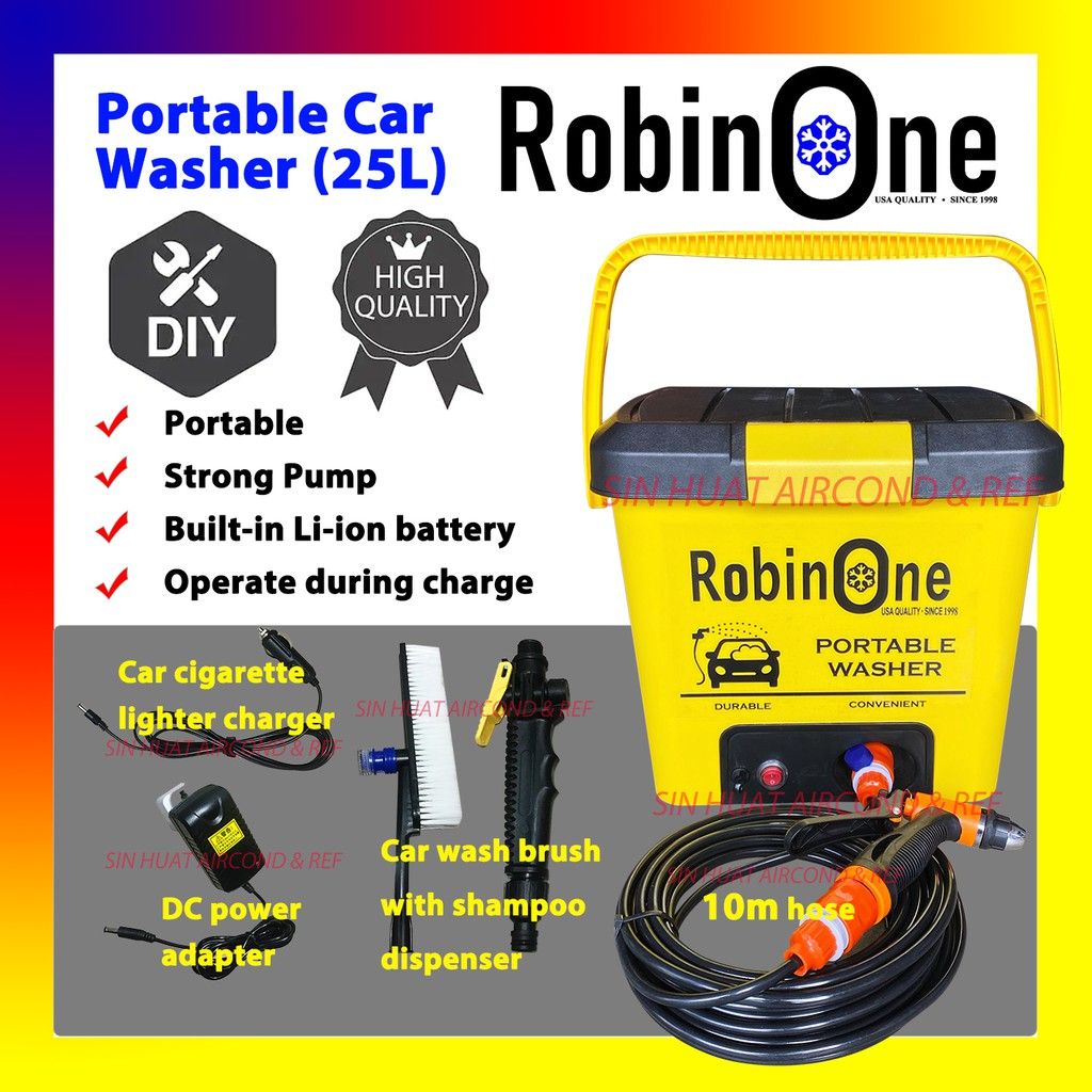 Built-in Battery) RobinOne Electric & Battery Water Pressure Washer Pump Waterjet Air Cond Cleaner Car Cleaning Cordless (Built-in Battery) SET