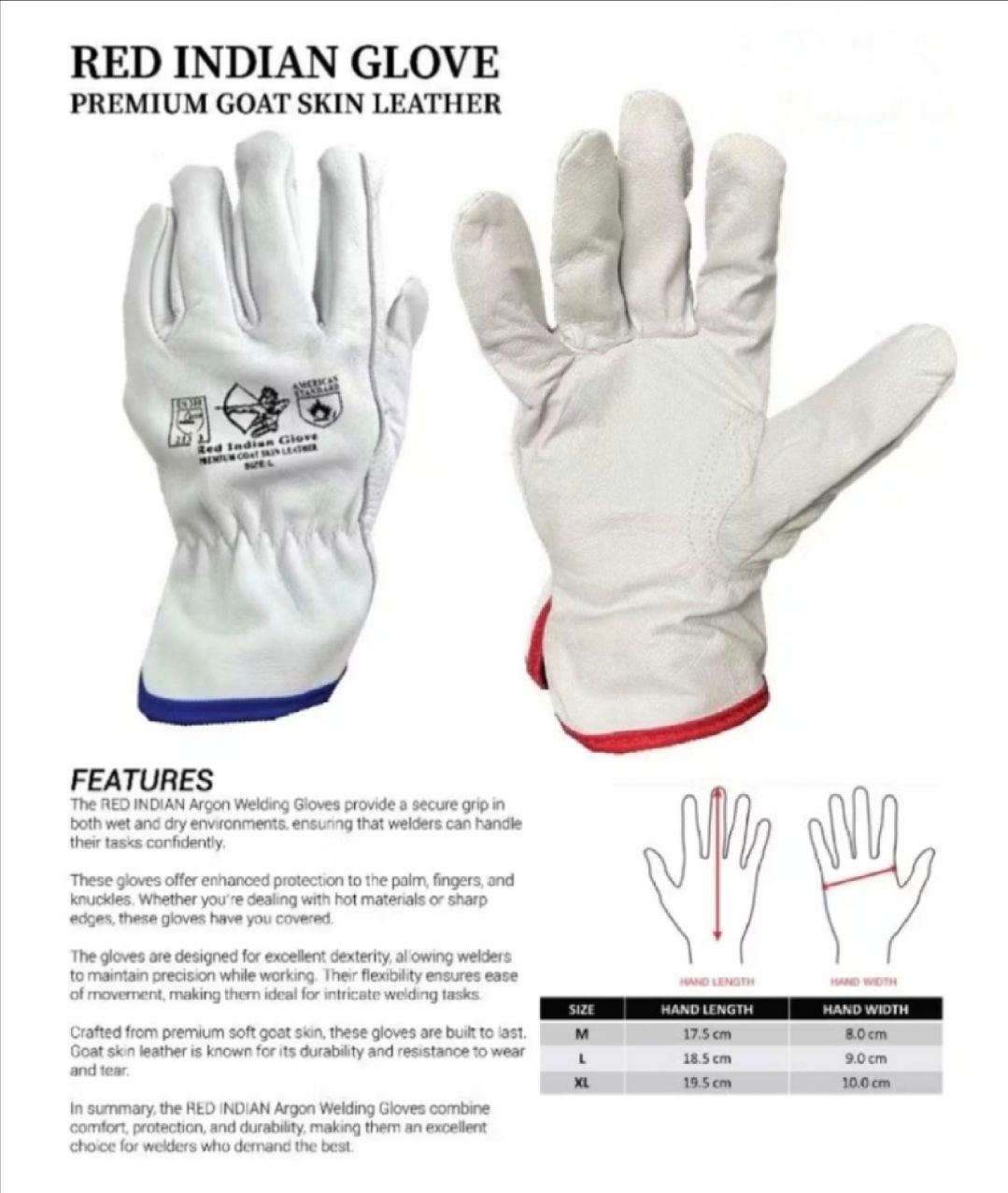 Red Indian Goat Skin Leather Glove