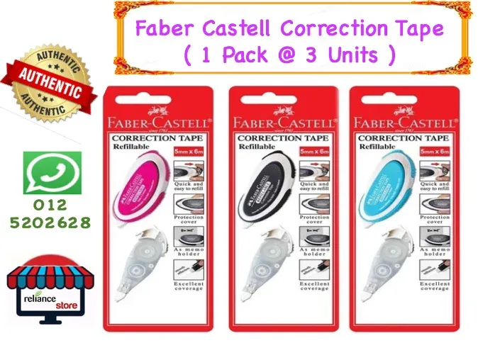 Faber Castell Correction Tape / Correction Pen / Pita Pembetulan Putih # Liquid Paper # RP0630 (KTT : 1 Paket @ 3 pcs )