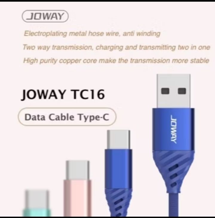 JOWAY TC16 ALUMINIUM ALLOY CLOTH C TYPE FAST CHARGING DATA CABLE 2M