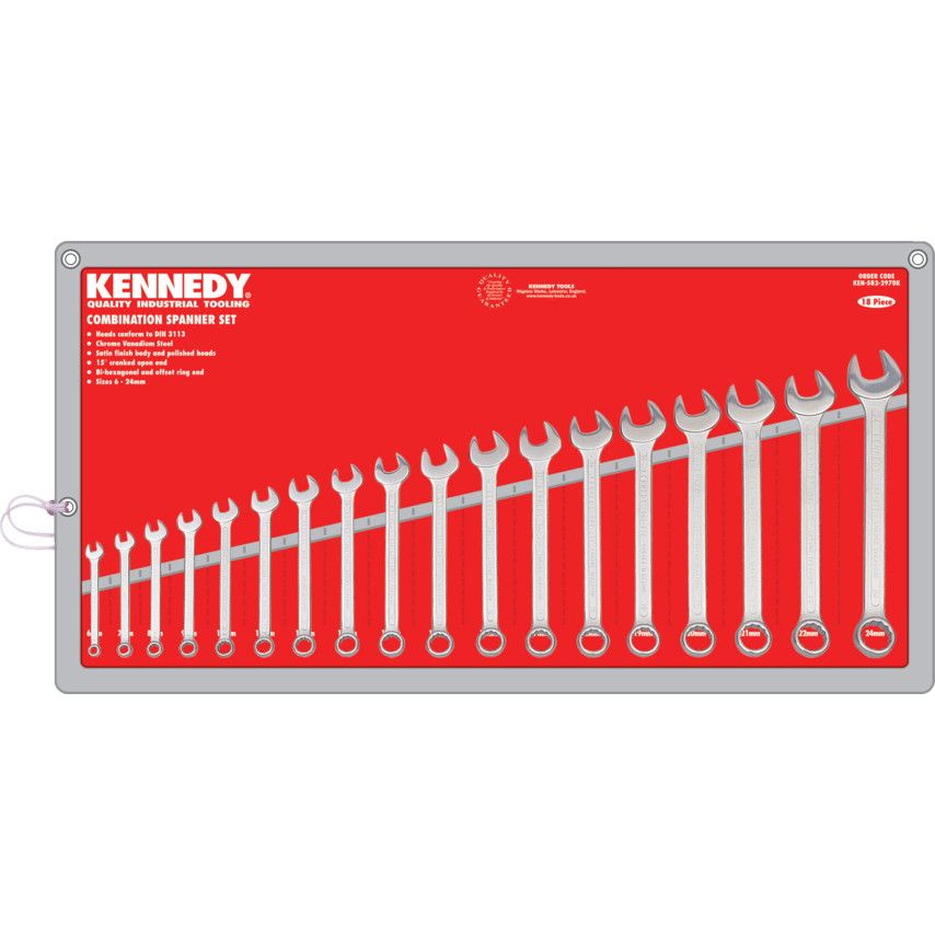 Kennedy *Kennedy Metric, Combination Spanner Set, 6 - 24mm, Set of 18 - KEN5822970K