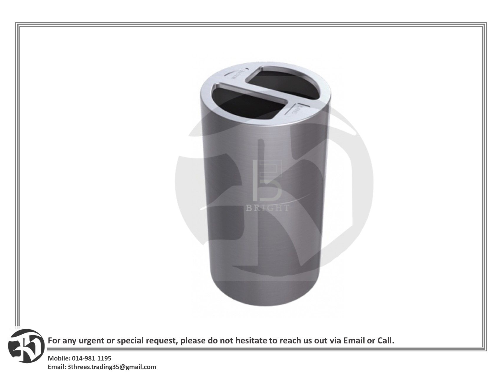 ALUMINIUM RECYCLE BIN 2 COMPARTMENT C/W P.P LINER