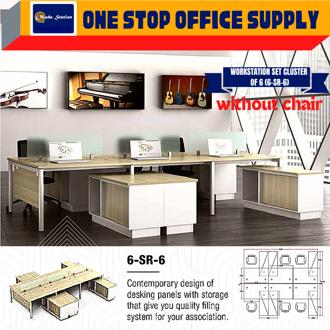 VS WORKSTATION SET CLUSTER OF 6 (WITHOUT CHAIR )-( 6-SR-6 ) / WORKSTATION / 6-SYSTEM / CLUSTER OF 6 / 6-SR-6 / TABLE TOP PANEL / OFFICE TABLE / 6 SEAT / OFFICE TABLE WITH PARTITION