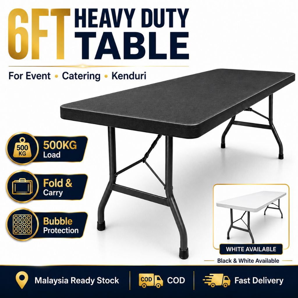 6Ft Folding Table Meja Lipat Heavy Duty Banquet Table Outdoor Event Catering Dining Meeting Exhibition Camping